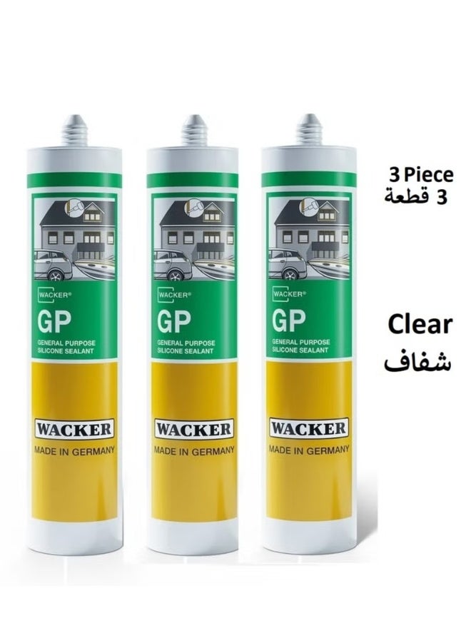 WACKER Hand Caulking Gun Heavy Duty Silicone Glue Gun 9 Inch With 3 Piece Wacker Germany Silicone Sealant General Purpose GP Clear 280ml - Image 2